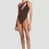Aexae Knot One Piece Swimsuit - Brown CLOTHING