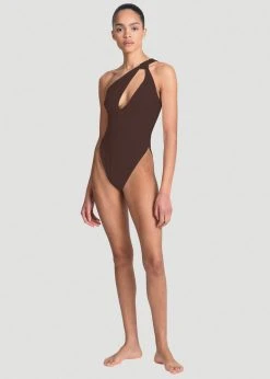 Aexae Knot One Piece Swimsuit - Brown CLOTHING