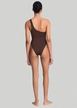 Aexae One Shoulder One Piece - Brown CLOTHING