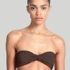 Aexae Ruched Bandeau Swim Top - Brown CLOTHING