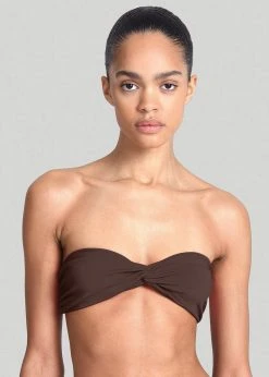 Aexae Ruched Bandeau Swim Top - Brown CLOTHING