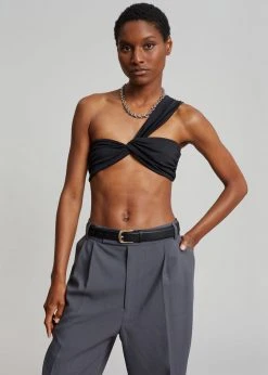 Aexae Ruched One Shoulder Swim Top - Black CLOTHING