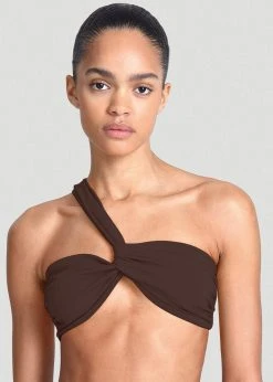 Aexae Ruched One Shoulder Swim Top - Brown
