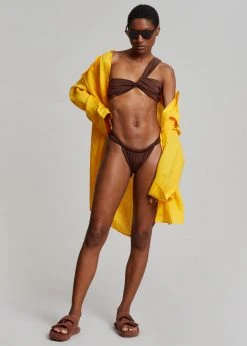 Aexae Ruched One Shoulder Swim Top - Brown