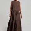 The Frankie Shop Aka Flouncy Long Dress - Chocolate CLOTHING