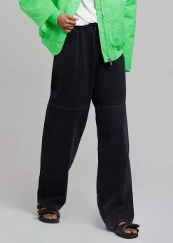Amomento Drawstring Denim Pants - Black CLOTHING