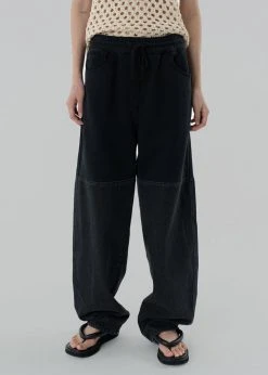 Amomento Drawstring Denim Pants - Black CLOTHING