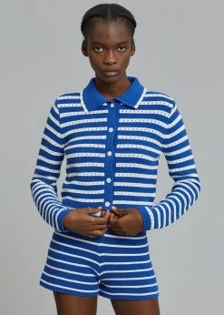 The Plan Aqua Knit Cardigan - Navy Stripe