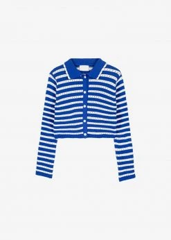 The Plan Aqua Knit Cardigan - Navy Stripe