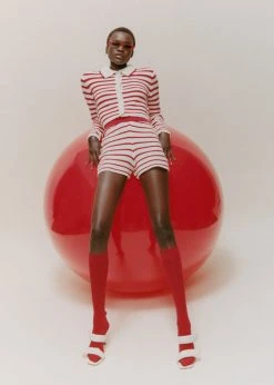 The Plan Aqua Knit Cardigan - Red Stripe CLOTHING