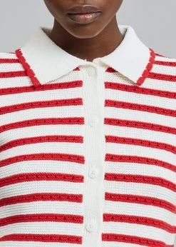 The Plan Aqua Knit Cardigan - Red Stripe CLOTHING