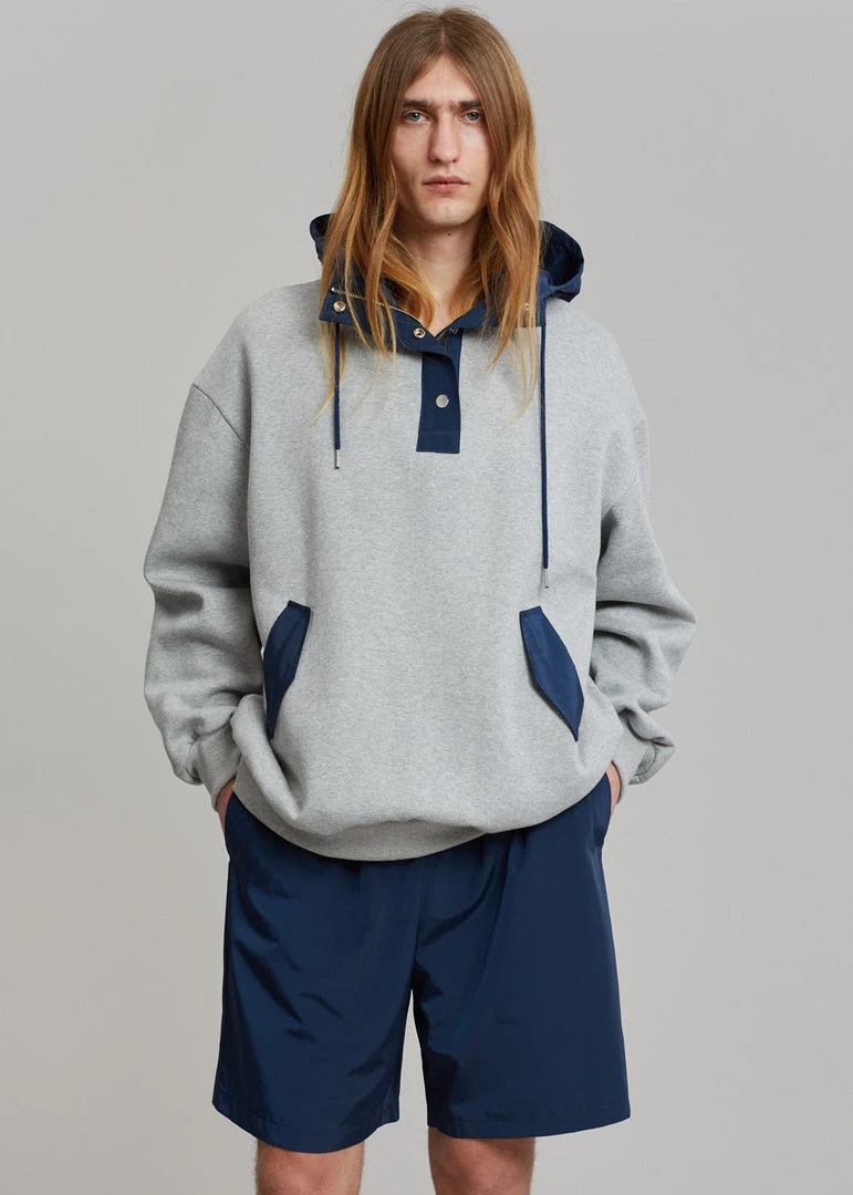 The Frankie Shop Men Arch Hoodie - Heather Grey/Navy 2 The Frankie Shop Men Arch Hoodie - Heather Grey/Navy