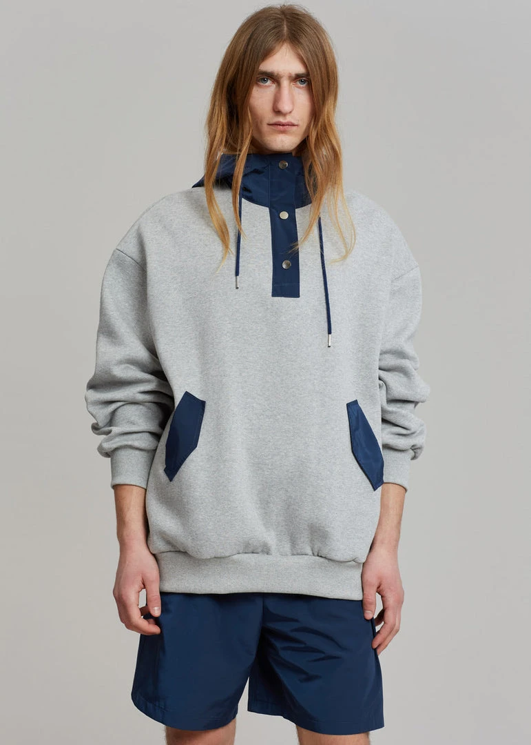 The Frankie Shop Men Arch Hoodie - Heather Grey/Navy 5 The Frankie Shop Men Arch Hoodie - Heather Grey/Navy