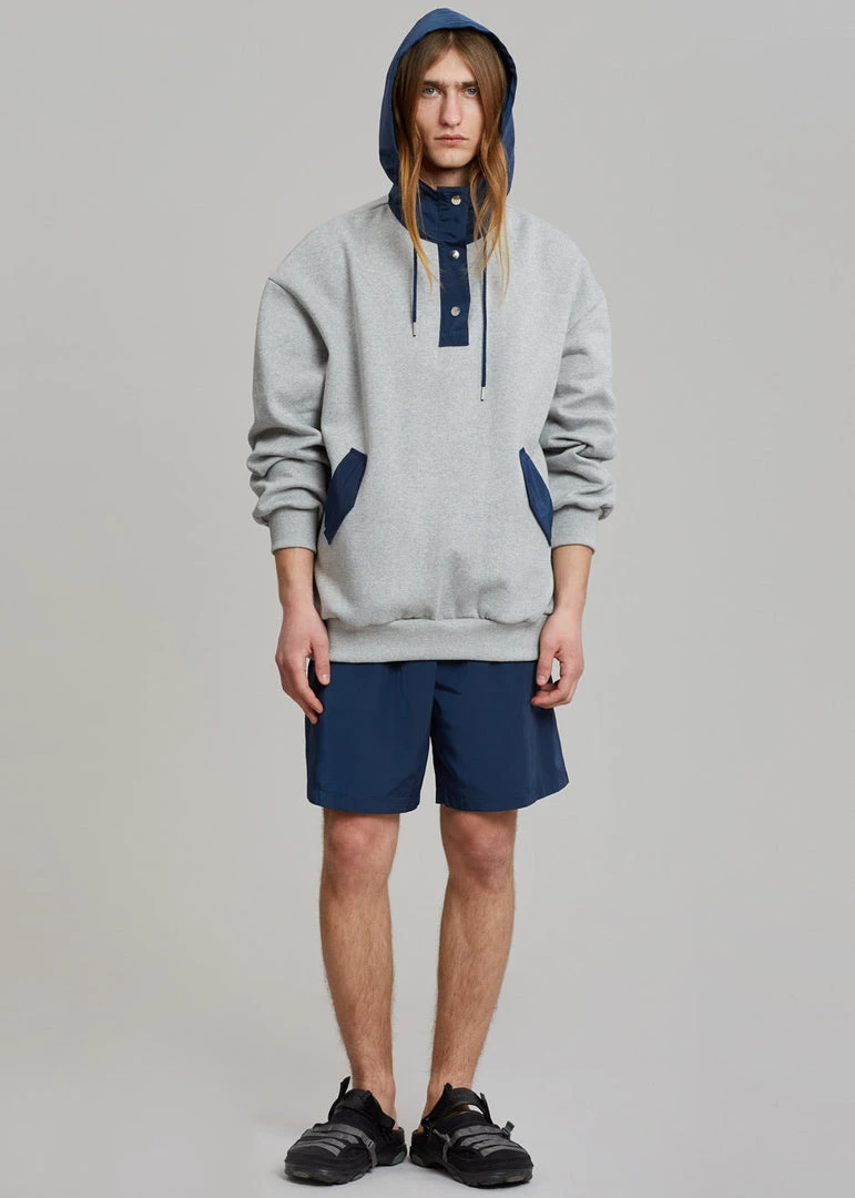 The Frankie Shop Men Arch Hoodie - Heather Grey/Navy 3 The Frankie Shop Men Arch Hoodie - Heather Grey/Navy