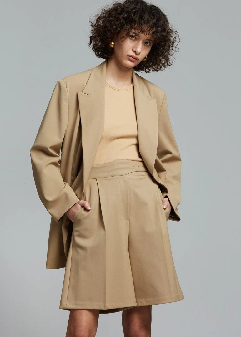 Mellor Aya Belted Suit Shorts - True Tan 1 Mellor Aya Belted Suit Shorts - True Tan