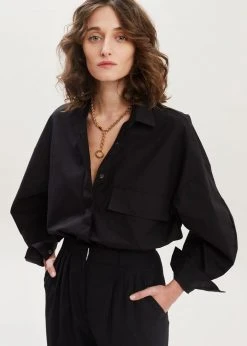 Eyeful Ingrid Balloon Sleeve Shirt - Black CLOTHING