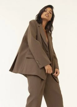 The Frankie Shop Bea Boxy Blazer - Chocolate CLOTHING