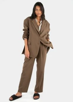 The Frankie Shop Bea Boxy Blazer - Chocolate CLOTHING