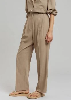 The Frankie Shop Bea Fluid Pinstripe Suit Pants - Camel CLOTHING