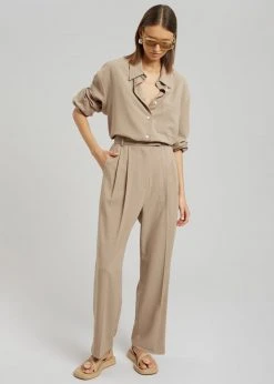 The Frankie Shop Bea Fluid Pinstripe Suit Pants - Camel CLOTHING