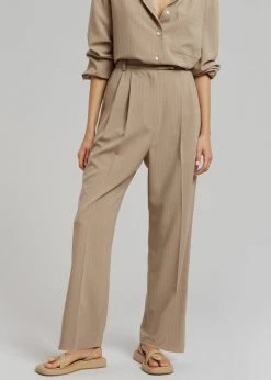 The Frankie Shop Bea Fluid Pinstripe Suit Pants - Camel CLOTHING