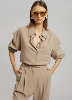 The Frankie Shop Bea Fluid Pinstripe Suit Pants - Camel CLOTHING