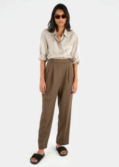 The Frankie Shop Bea Pleated Suit Pants - Chocolate