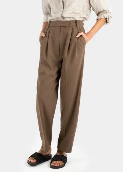 The Frankie Shop Bea Pleated Suit Pants - Chocolate