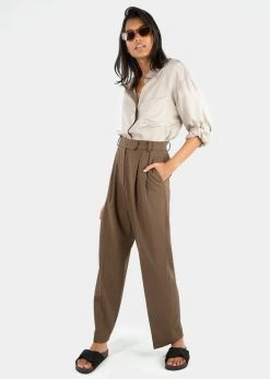 The Frankie Shop Bea Pleated Suit Pants - Chocolate