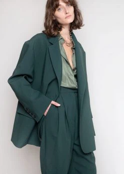 The Frankie Shop CLOTHING Bea Pleated Suit Pants - Forest Green 9 The Frankie Shop CLOTHING Bea Pleated Suit Pants - Forest Green