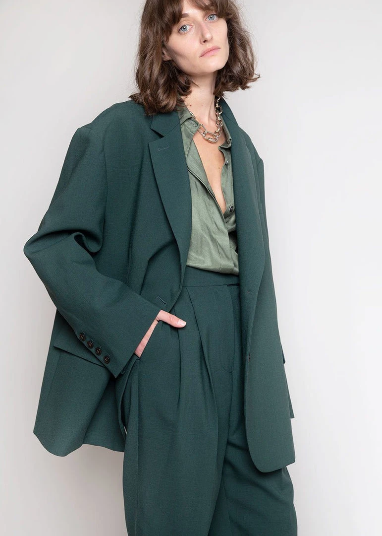 The Frankie Shop CLOTHING Bea Pleated Suit Pants - Forest Green 4 The Frankie Shop CLOTHING Bea Pleated Suit Pants - Forest Green