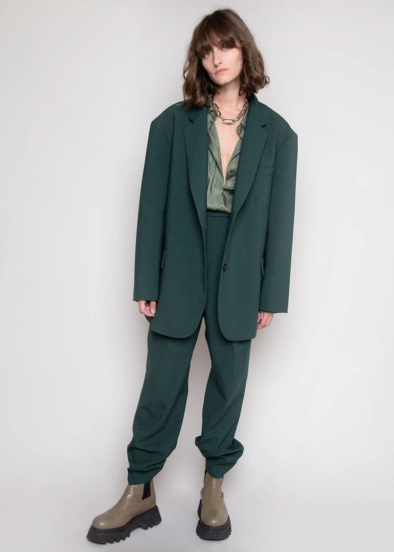 The Frankie Shop CLOTHING Bea Pleated Suit Pants - Forest Green 3 The Frankie Shop CLOTHING Bea Pleated Suit Pants - Forest Green