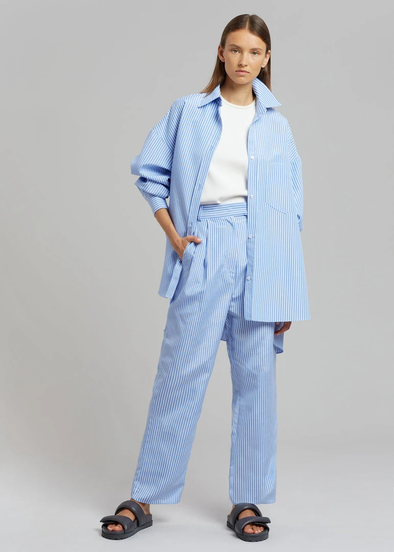 The Frankie Shop Bea Stripe Suit Pants - White/Light Blue 2 The Frankie Shop Bea Stripe Suit Pants - White/Light Blue
