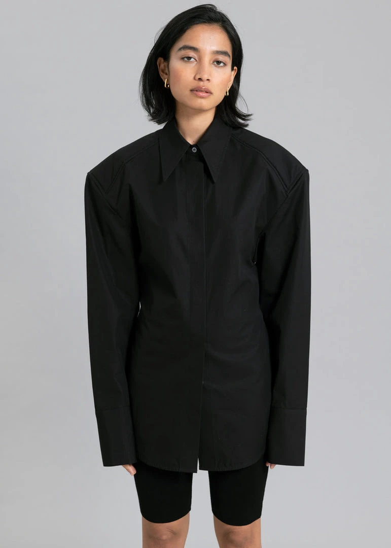 The Frankie Shop CLOTHING Bec Padded Shirt - Black 6 The Frankie Shop CLOTHING Bec Padded Shirt - Black