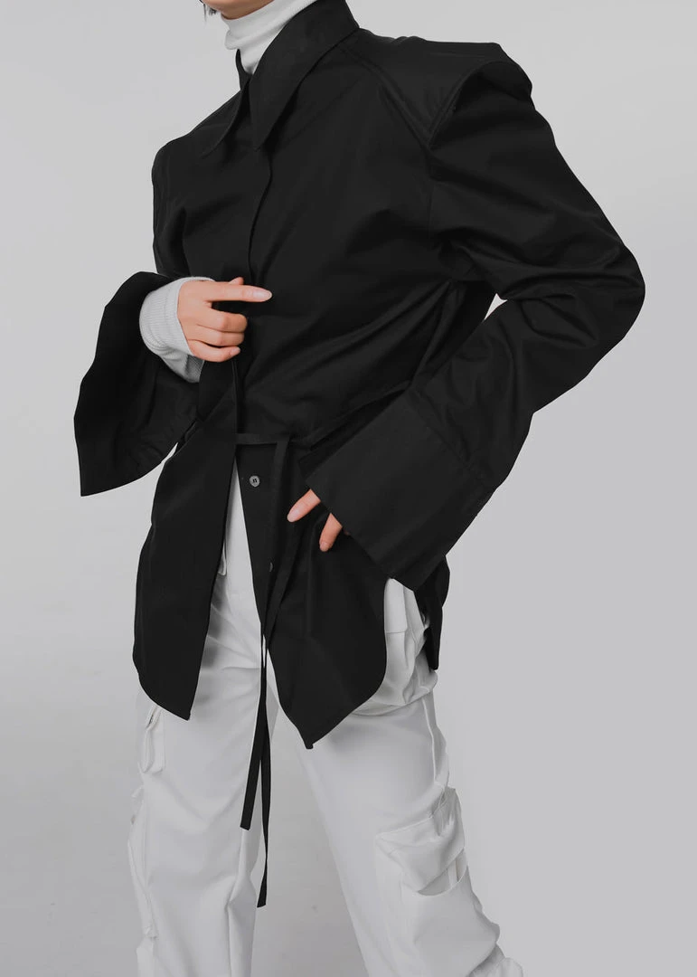 The Frankie Shop CLOTHING Bec Padded Shirt - Black 2 The Frankie Shop CLOTHING Bec Padded Shirt - Black