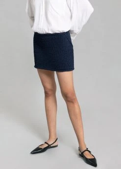 Bevza Hand-Knit Mini Skirt - Dark Ink Navy