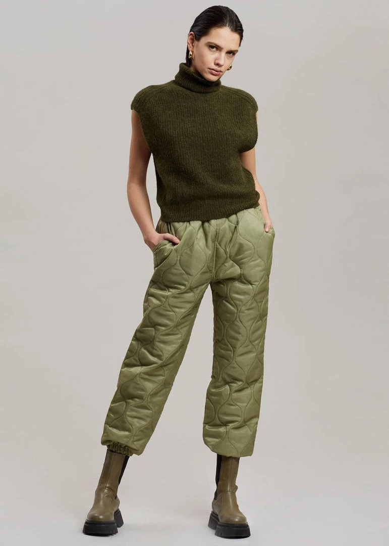 The Frankie Shop Brant Quilted Joggers - Moss Green 1 The Frankie Shop Brant Quilted Joggers - Moss Green