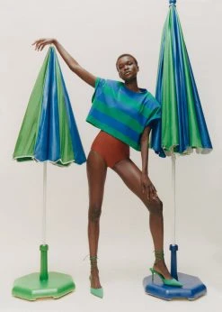 Layla Caco Padded Cropped Tee - Navy/Green CLOTHING