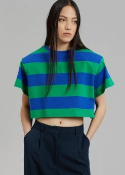 Layla Caco Padded Cropped Tee - Navy/Green CLOTHING