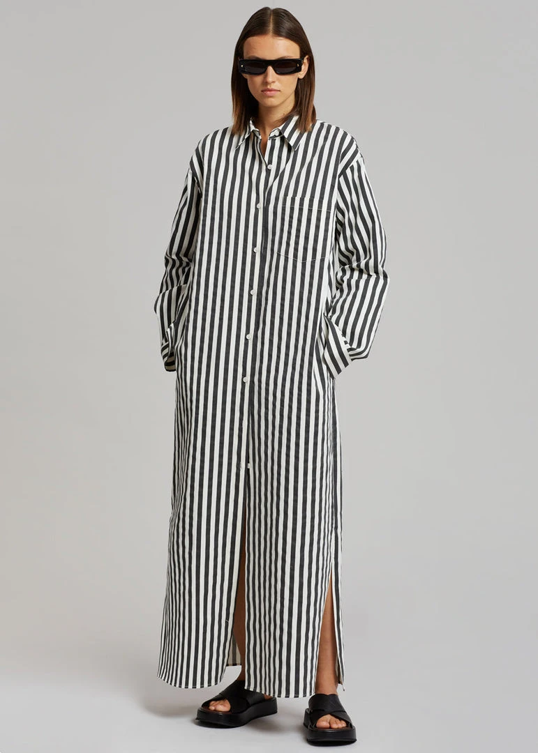 The Frankie Shop CLOTHING Cala Shirt Dress - Black Stripe 2 The Frankie Shop CLOTHING Cala Shirt Dress - Black Stripe