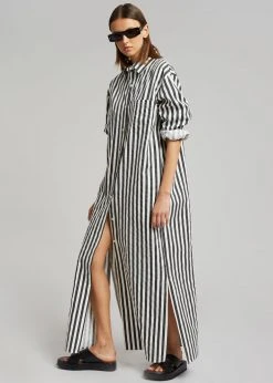 The Frankie Shop CLOTHING Cala Shirt Dress - Black Stripe