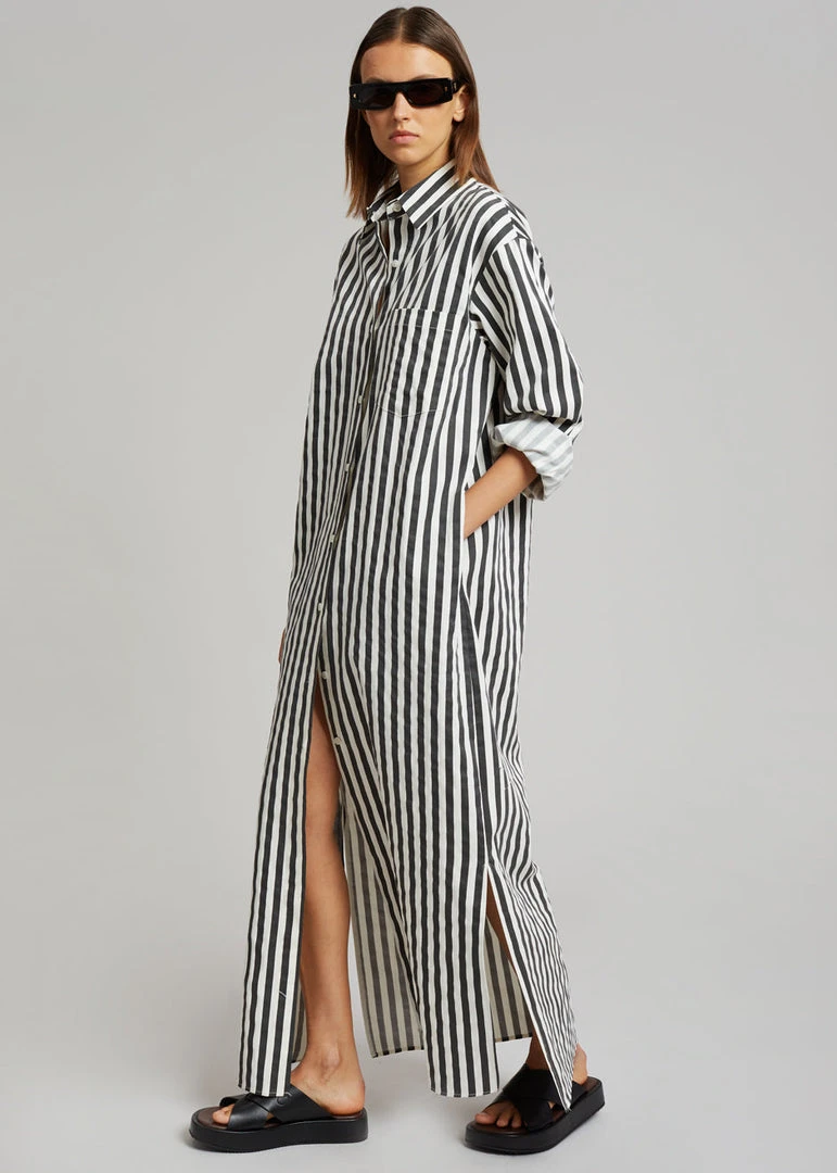 The Frankie Shop CLOTHING Cala Shirt Dress - Black Stripe 4 The Frankie Shop CLOTHING Cala Shirt Dress - Black Stripe