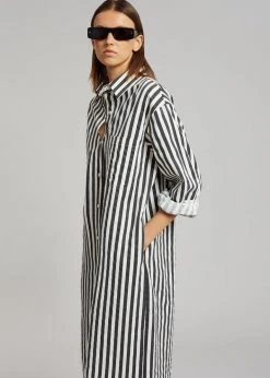The Frankie Shop CLOTHING Cala Shirt Dress - Black Stripe 8 The Frankie Shop CLOTHING Cala Shirt Dress - Black Stripe