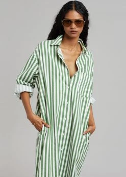 The Frankie Shop CLOTHING Cala Shirt Dress - Green Stripe 12 The Frankie Shop CLOTHING Cala Shirt Dress - Green Stripe