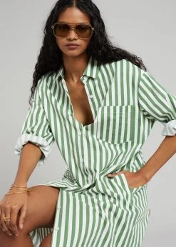 The Frankie Shop CLOTHING Cala Shirt Dress - Green Stripe