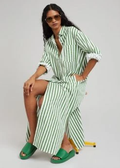 The Frankie Shop CLOTHING Cala Shirt Dress - Green Stripe 13 The Frankie Shop CLOTHING Cala Shirt Dress - Green Stripe