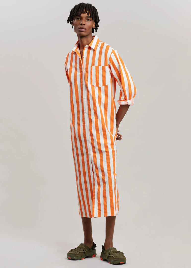 The Frankie Shop CLOTHING Cala Shirt Dress - Orange Stripe 6 The Frankie Shop CLOTHING Cala Shirt Dress - Orange Stripe