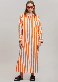 The Frankie Shop CLOTHING Cala Shirt Dress - Orange Stripe 17 The Frankie Shop CLOTHING Cala Shirt Dress - Orange Stripe