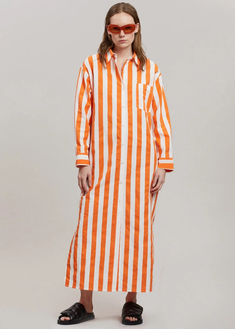 The Frankie Shop CLOTHING Cala Shirt Dress - Orange Stripe 8 The Frankie Shop CLOTHING Cala Shirt Dress - Orange Stripe