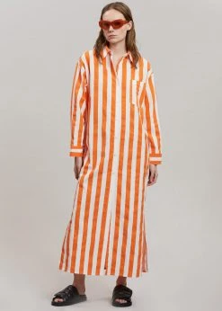 The Frankie Shop CLOTHING Cala Shirt Dress - Orange Stripe 12 The Frankie Shop CLOTHING Cala Shirt Dress - Orange Stripe